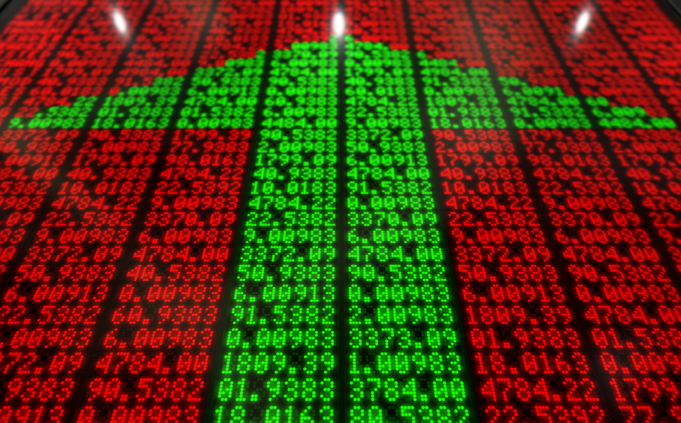 Green up arrow, share growth, share price rise