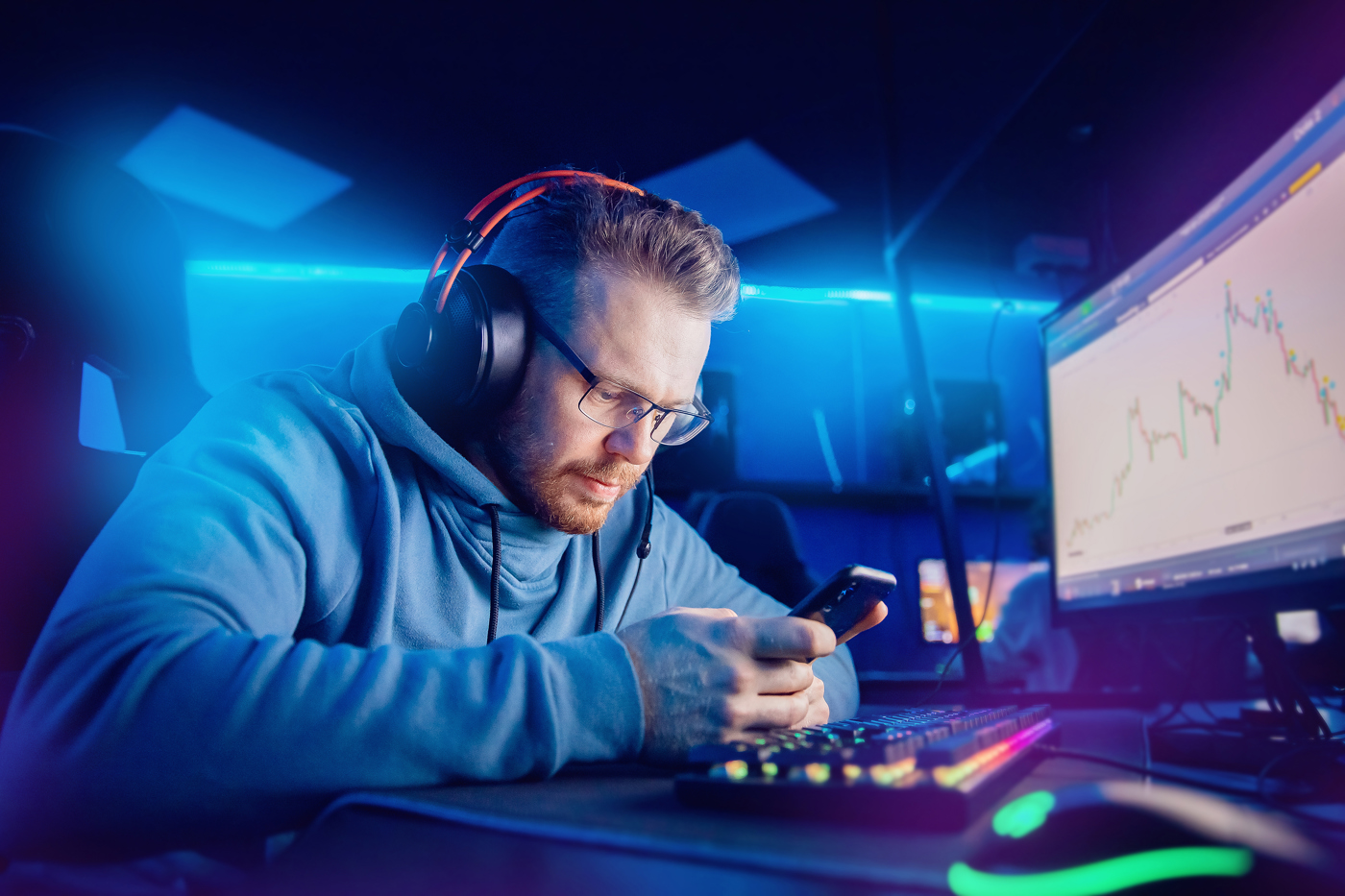 Traders checking stock charts, stock price movements, learning to trade